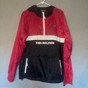 Pink + Dolphin Windbreaker Jacket – Red/Black/White – Size L